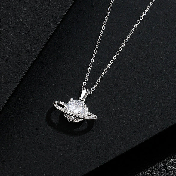 Silver Geometric Planet Surround Necklace For Women