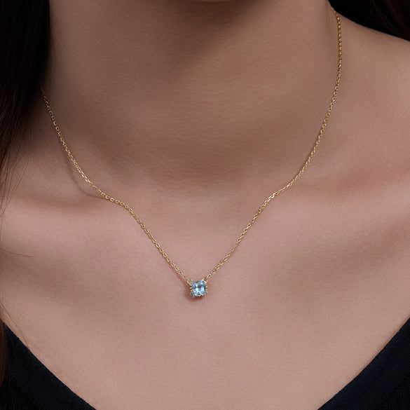 Silver Geometric Round Natural Topaz Pendant Necklace Cross Chain