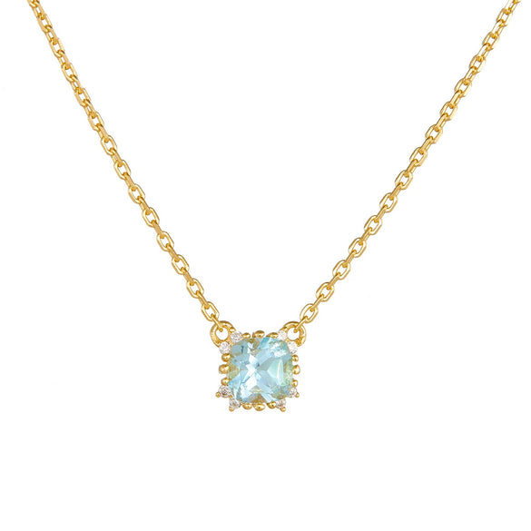 Silver Geometric Round Natural Topaz Pendant Necklace Cross Chain