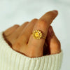 Silver Geometric Sunflower Ring With Gold Foil And Zircon Electroplating For Women