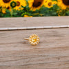Silver Geometric Sunflower Ring With Gold Foil And Zircon Electroplating For Women
