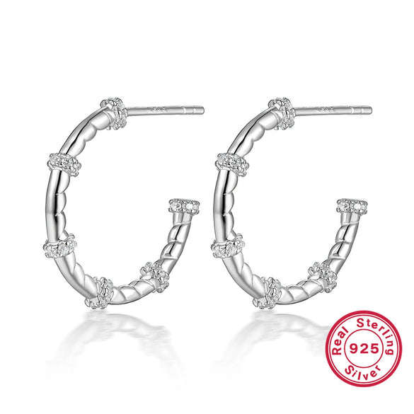 Silver 925 Geometric U Shaped Diamond Encrusted Electroplated Women's Earrings