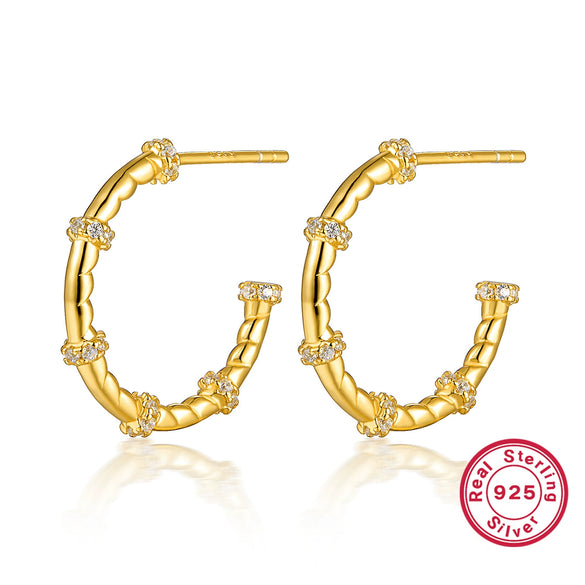 Silver 925 Geometric U Shaped Diamond Encrusted Electroplated Women's Earrings