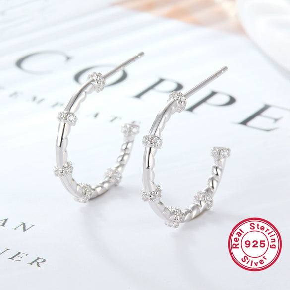 Silver 925 Geometric U Shaped Diamond Encrusted Electroplated Women's Earrings