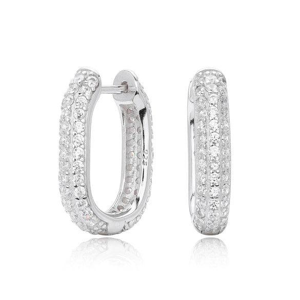 Silver 925 Geometric Ushaped Oval Inlaid Zircon Earrings For Women