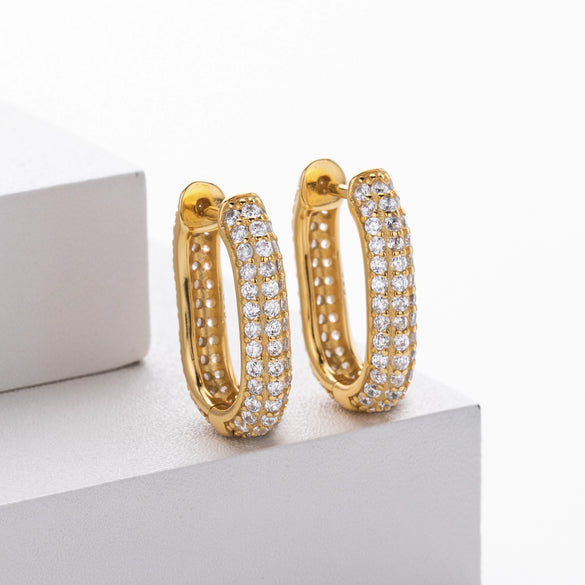 Silver 925 Geometric Ushaped Oval Inlaid Zircon Earrings For Women