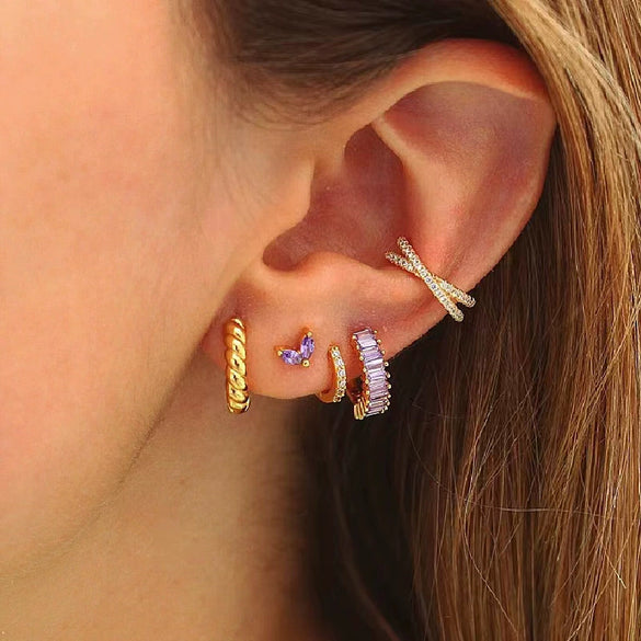 Silver Geometric Zircon Earrings For Women