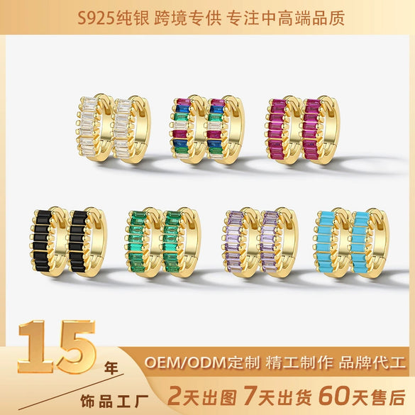 Silver Geometric Zircon Earrings For Women