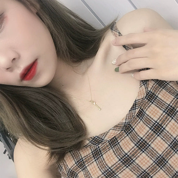 Silver Gold Key Clavicle Necklace Unisex Geometric Electroplated