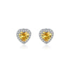 Silver Heart Shape Earrings With Yellow Diamond Studs Hypoallergenic Jewelry