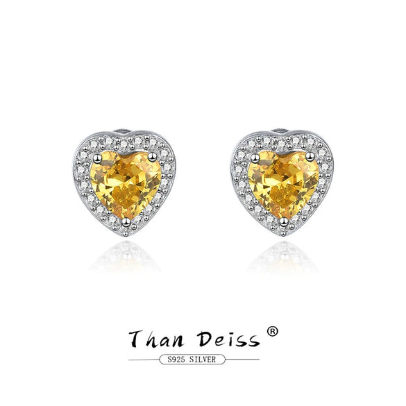 Silver Heart Shape Earrings With Yellow Diamond Studs Hypoallergenic Jewelry
