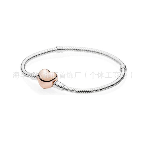 925 Silver Heartshaped Snake Chain Bracelet With Geometric Design In Gold Tone And Rose Gold Tone For Women And Men