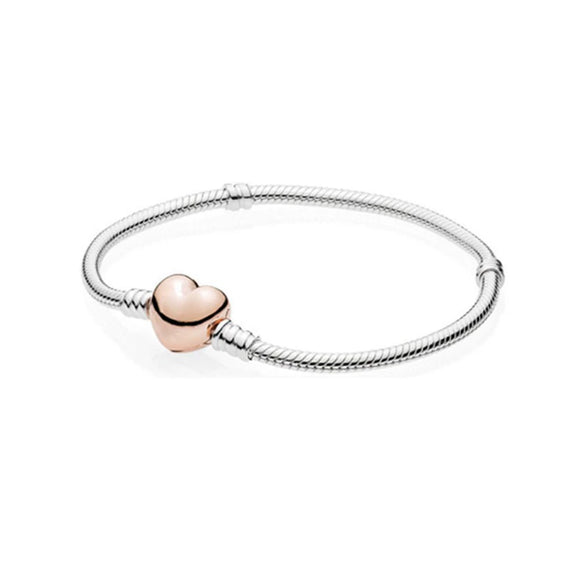 925 Silver Heartshaped Snake Chain Bracelet With Geometric Design In Gold Tone And Rose Gold Tone For Women And Men