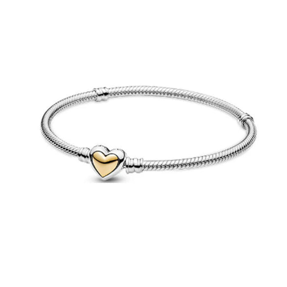 925 Silver Heartshaped Snake Chain Bracelet With Geometric Design In Gold Tone And Rose Gold Tone For Women And Men