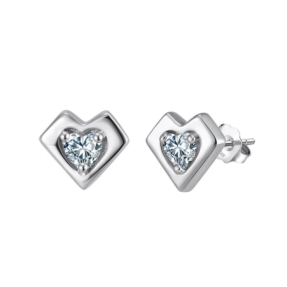Silver 925 Heartshaped Zircon Earrings Electroplated Niche Ins Cold Style
