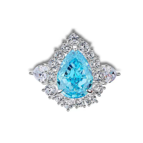 Silver 925 High Carbon Diamond Aquamarine Geometric Light Luxury Ring For Women