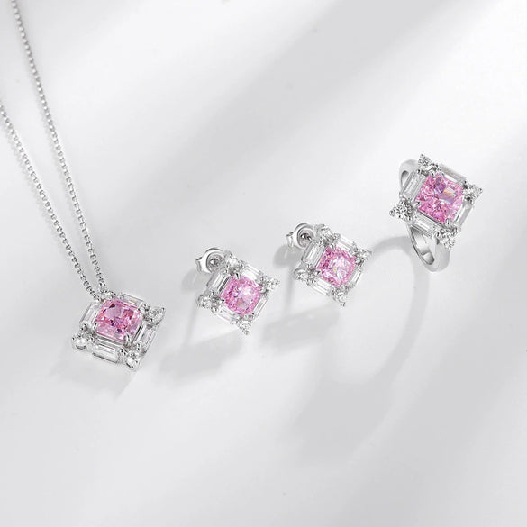 Silver 925 High Carbon Diamond Geometric Square Women's Earrings Set With Precious Stones