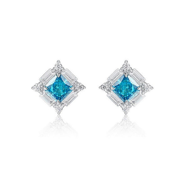 Silver 925 High Carbon Diamond Geometric Square Women's Earrings Set With Precious Stones