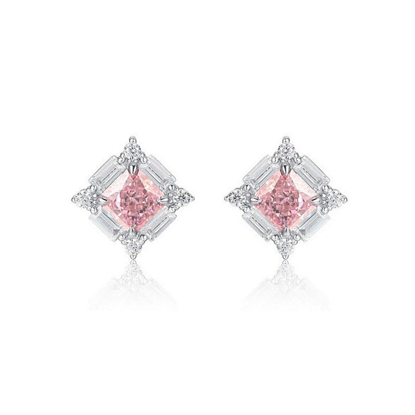 Silver 925 High Carbon Diamond Geometric Square Women's Earrings Set With Precious Stones