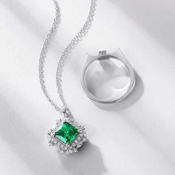 Silver Ice Flower Cut High Carbon Diamond Ring And Pendant Dualuse Jewelry Geometric Style