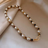 Silver Imitation Pearls And Zircon Geometric Clavicle Necklace For Women Set With Pearls