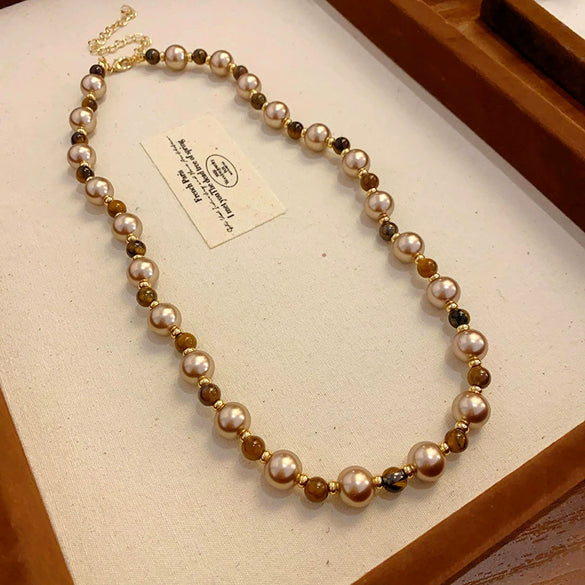 Silver Imitation Pearls And Zircon Geometric Clavicle Necklace For Women Set With Pearls