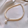 Silver Imitation Pearls And Zircon Geometric Clavicle Necklace For Women Set With Pearls