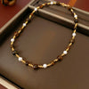 Silver Imitation Pearls And Zircon Geometric Clavicle Necklace For Women Set With Pearls