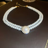Silver Imitation Pearls And Zircon Geometric Clavicle Necklace For Women Set With Pearls