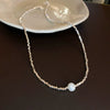 Silver Imitation Pearls And Zircon Geometric Clavicle Necklace For Women Set With Pearls
