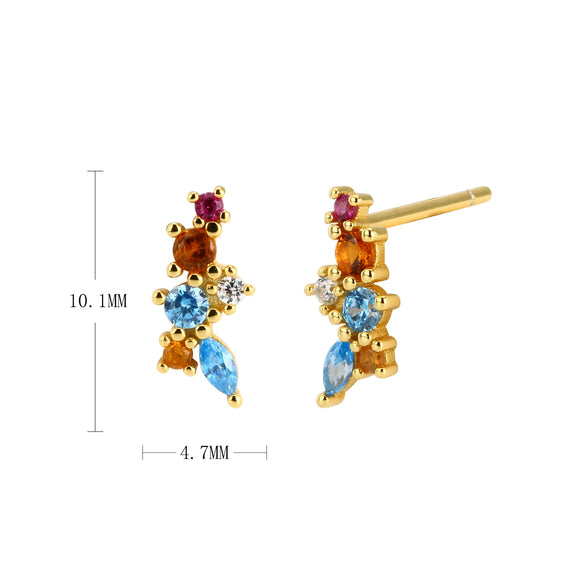 925 Silver Inlaid Color Zircon Geometric Earrings Diamond Design Women's Jewelry