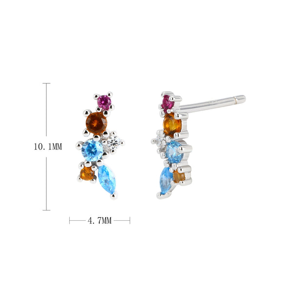 925 Silver Inlaid Color Zircon Geometric Earrings Diamond Design Women's Jewelry