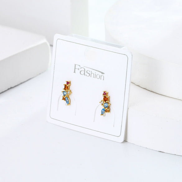 925 Silver Inlaid Color Zircon Geometric Earrings Diamond Design Women's Jewelry