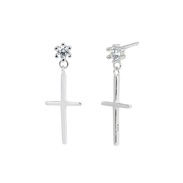 Silver Inlaid Zircon Cross Geometric Women's Earrings