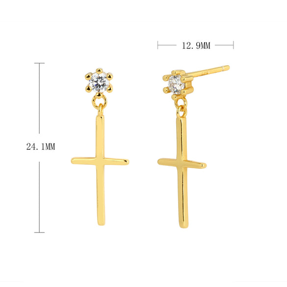 Silver Inlaid Zircon Cross Geometric Women's Earrings