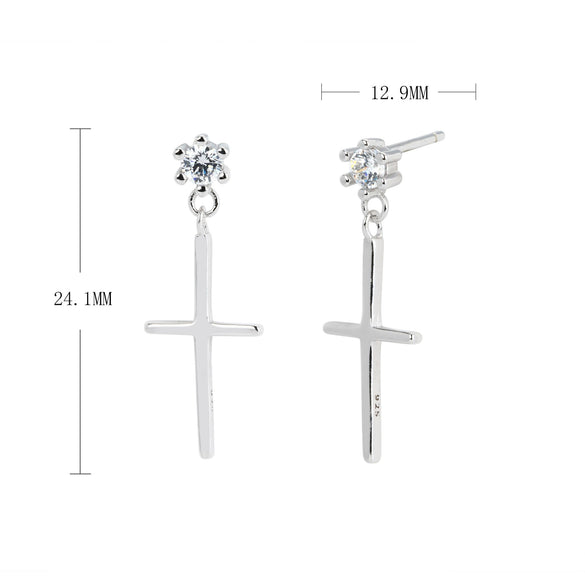 Silver Inlaid Zircon Cross Geometric Women's Earrings