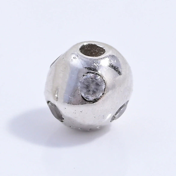 Silver Inlaid Zirconia Multilayered Cylinder Wheel Round Beads Bracelet Necklace Loose Beads