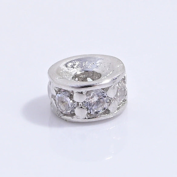 Silver Inlaid Zirconia Multilayered Cylinder Wheel Round Beads Bracelet Necklace Loose Beads