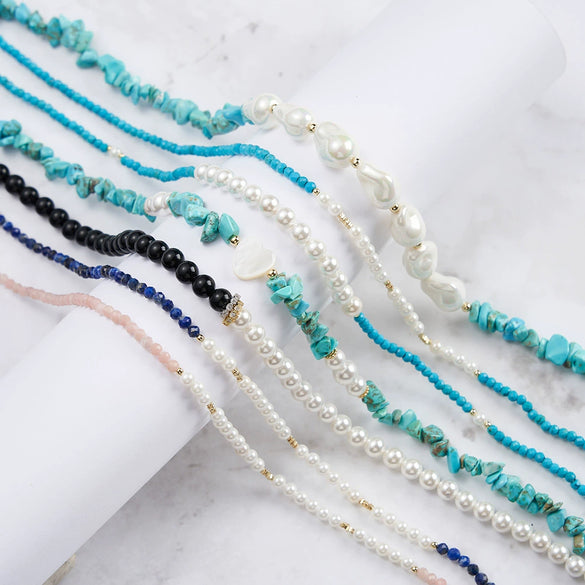 Silver Jewelry Baroque Imitation Pearl Turquoise Necklace Geometric Drop Shape Electroplated For Women