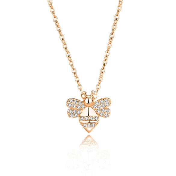 Silver Jewelry Bee Pendant Necklace With Geometric Design And Diamond Treatment For Women