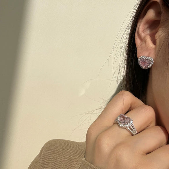 Silver Jewelry For Women 925 Sterling Silver Electroplated Heart Water Drop Bell Shaped Ring Earrings