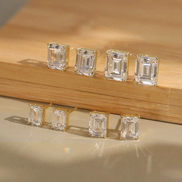 Silver Jewelry 925 Silver Geometric Emerald Cut Rectangular Pagoda Earrings Electroplated Unisex
