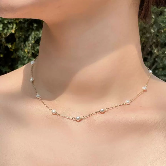 Silver Jewelry Simple Pearl Rice Bead Necklace With Geometric Pattern 925 Sterling Silver