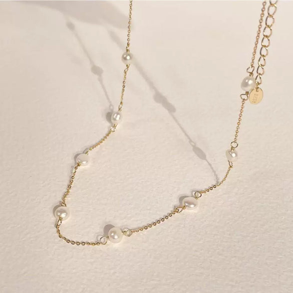 Silver Jewelry Simple Pearl Rice Bead Necklace With Geometric Pattern 925 Sterling Silver