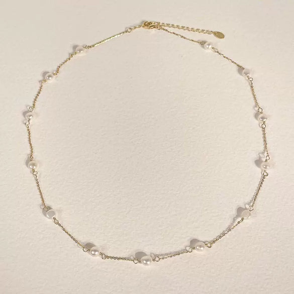 Silver Jewelry Simple Pearl Rice Bead Necklace With Geometric Pattern 925 Sterling Silver