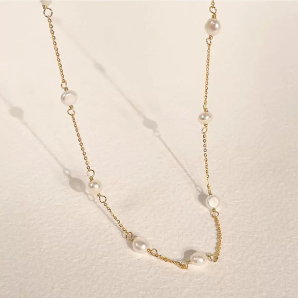 Silver Jewelry Simple Pearl Rice Bead Necklace With Geometric Pattern 925 Sterling Silver