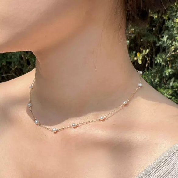 Silver Jewelry Simple Pearl Rice Bead Necklace With Geometric Pattern 925 Sterling Silver