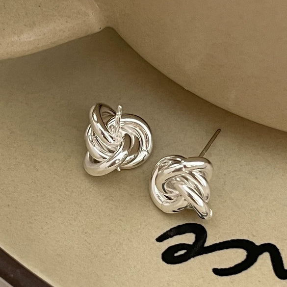 Silver Knot Drop Shape Earrings Set With Pearls Simple Fashion Style