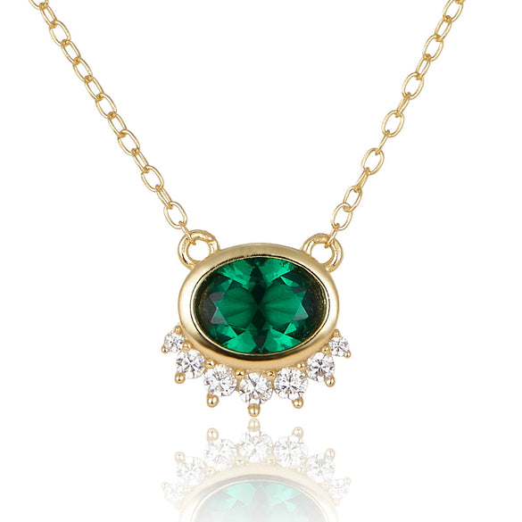 925 Silver Light Luxury Retro Clavicle Chain With Green Zircon Geometric Design For Women