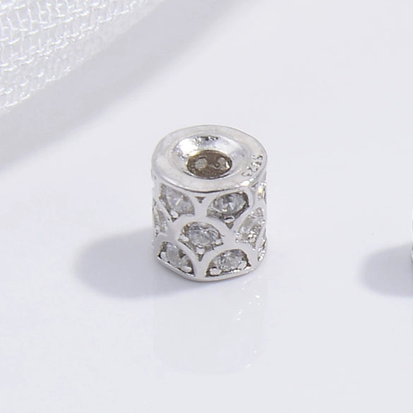 Silver Microinlaid Zircon Round Bucket Beads Spacer Diy Handmade Beads